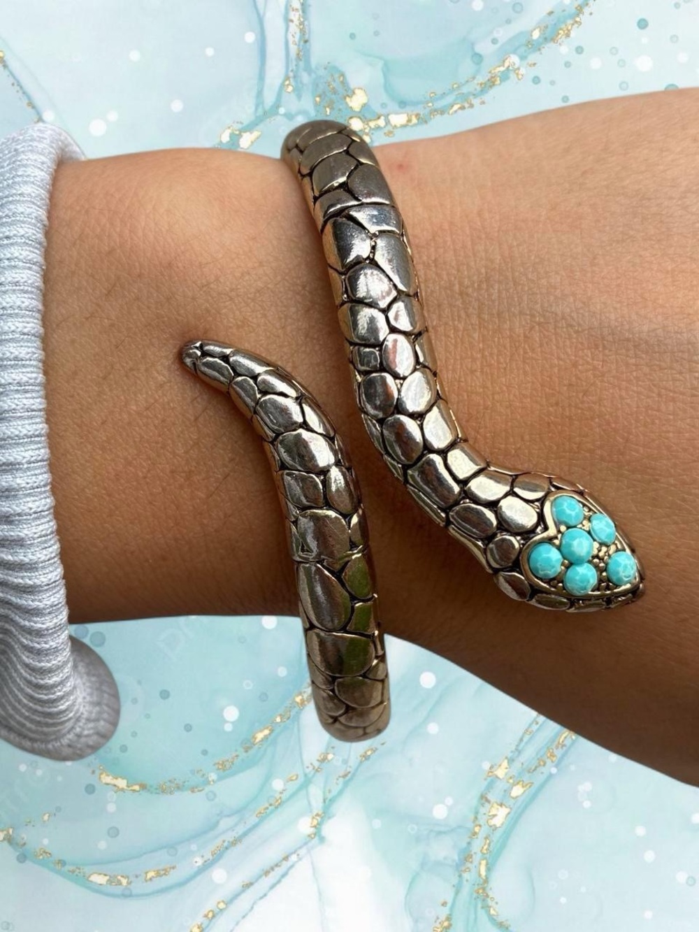 Turquoise-Accented Serpent Bracelet for Reptile Lovers